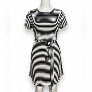 Lucky Brand Black and White Striped Belted Dress sz Medium
